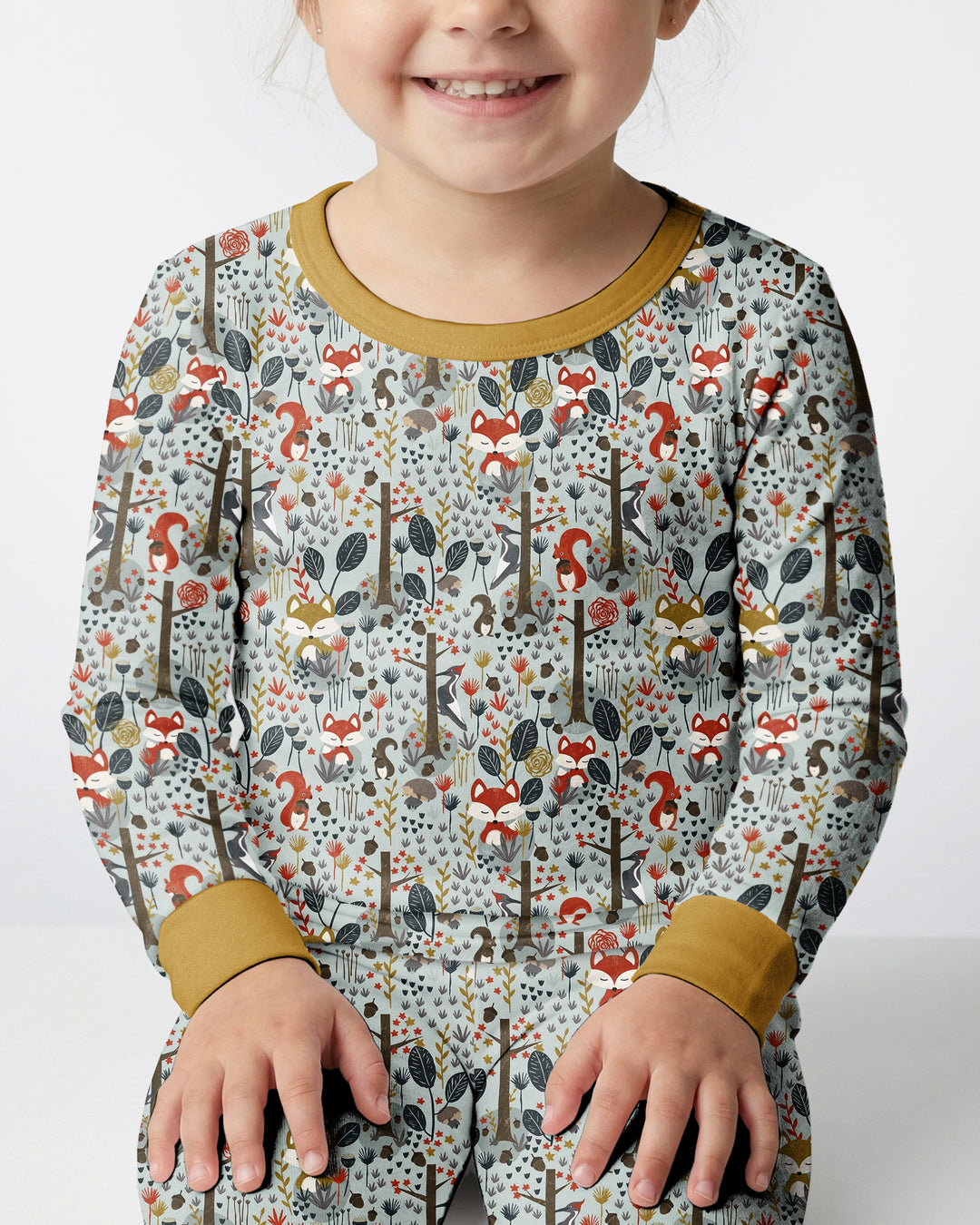 Rustic Woodland Foxes Bamboo Two Piece Long Sleeve Pajama Set