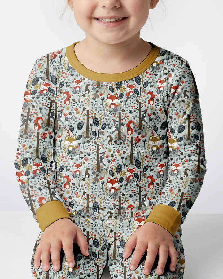 Rustic Woodland Foxes Bamboo Two Piece Long Sleeve Pajama Set