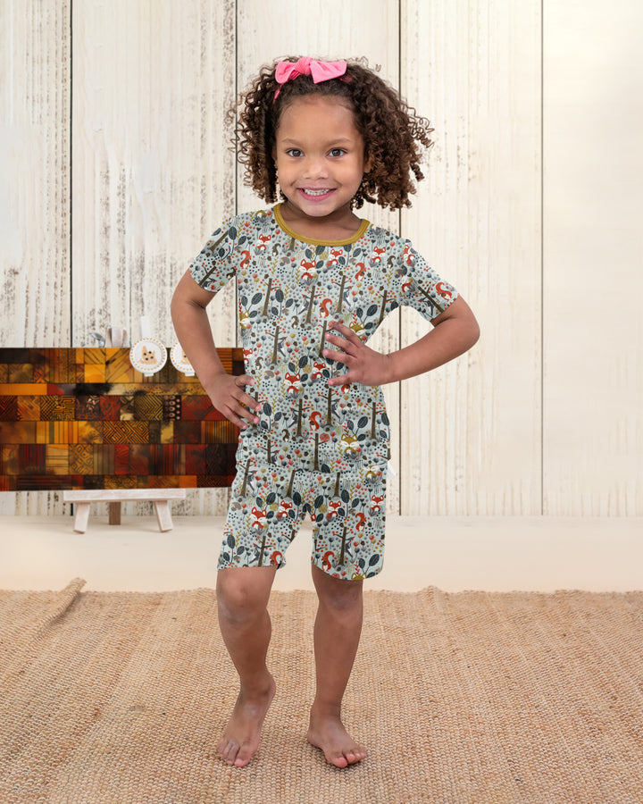 Rustic Woodland Foxes Bamboo Two Piece Short Sleeve Shorts Pajama Set