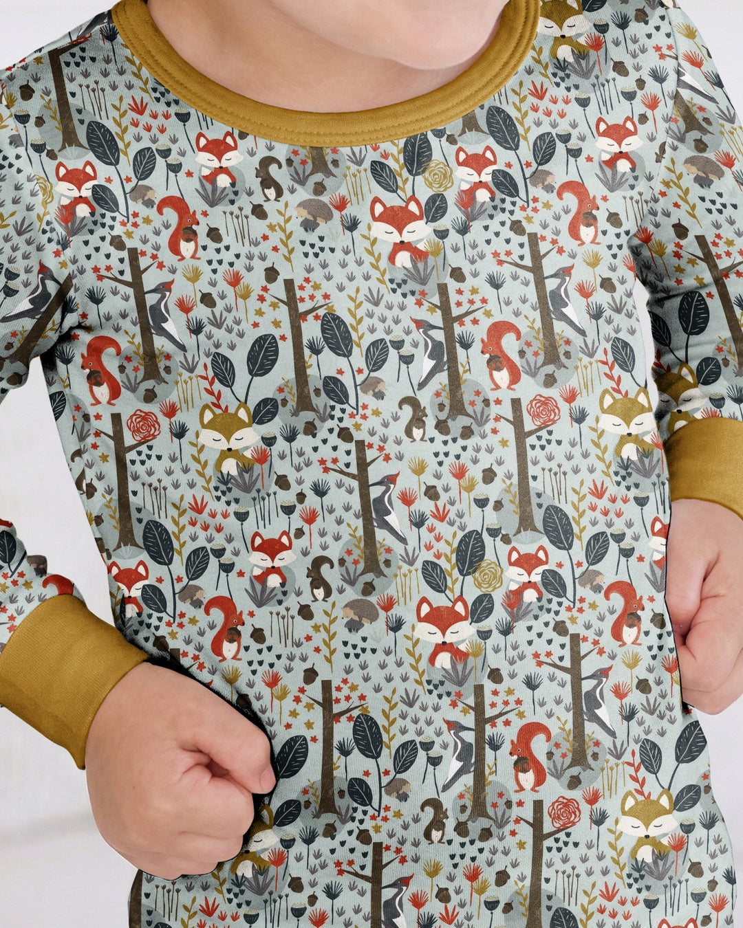 Rustic Woodland Foxes Bamboo Two Piece Long Sleeve Pajama Set