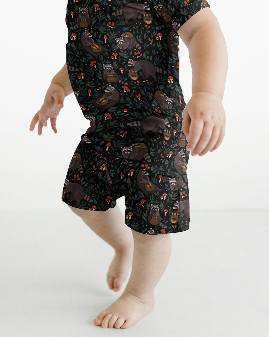 Raccoon And Whimsical Mushroom Bamboo Two Piece Short Sleeve Shorts Pajama Set