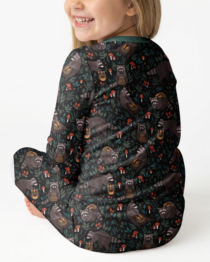Raccoon And Whimsical Mushroom Bamboo Two Piece Long Sleeve Pajama Set