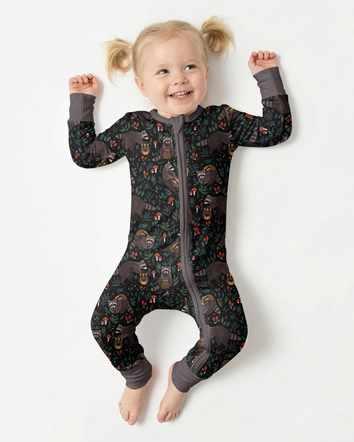 Raccoon And Whimsical Mushroom Bamboo Convertible Zippy
