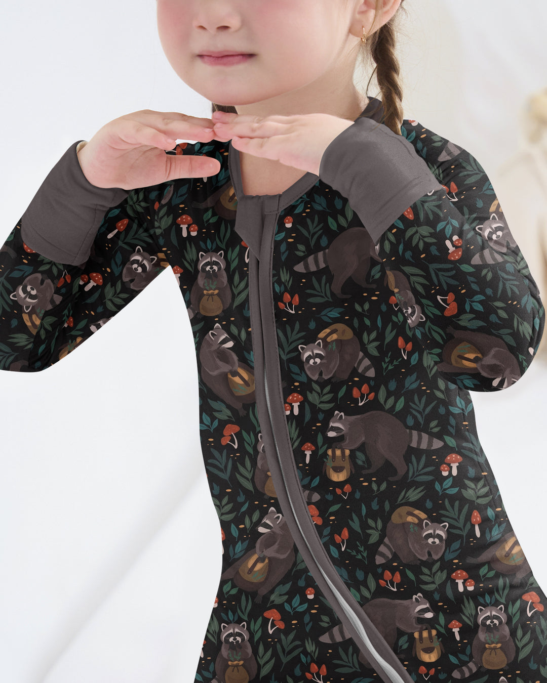 Raccoon And Whimsical Mushroom Bamboo Convertible Zippy