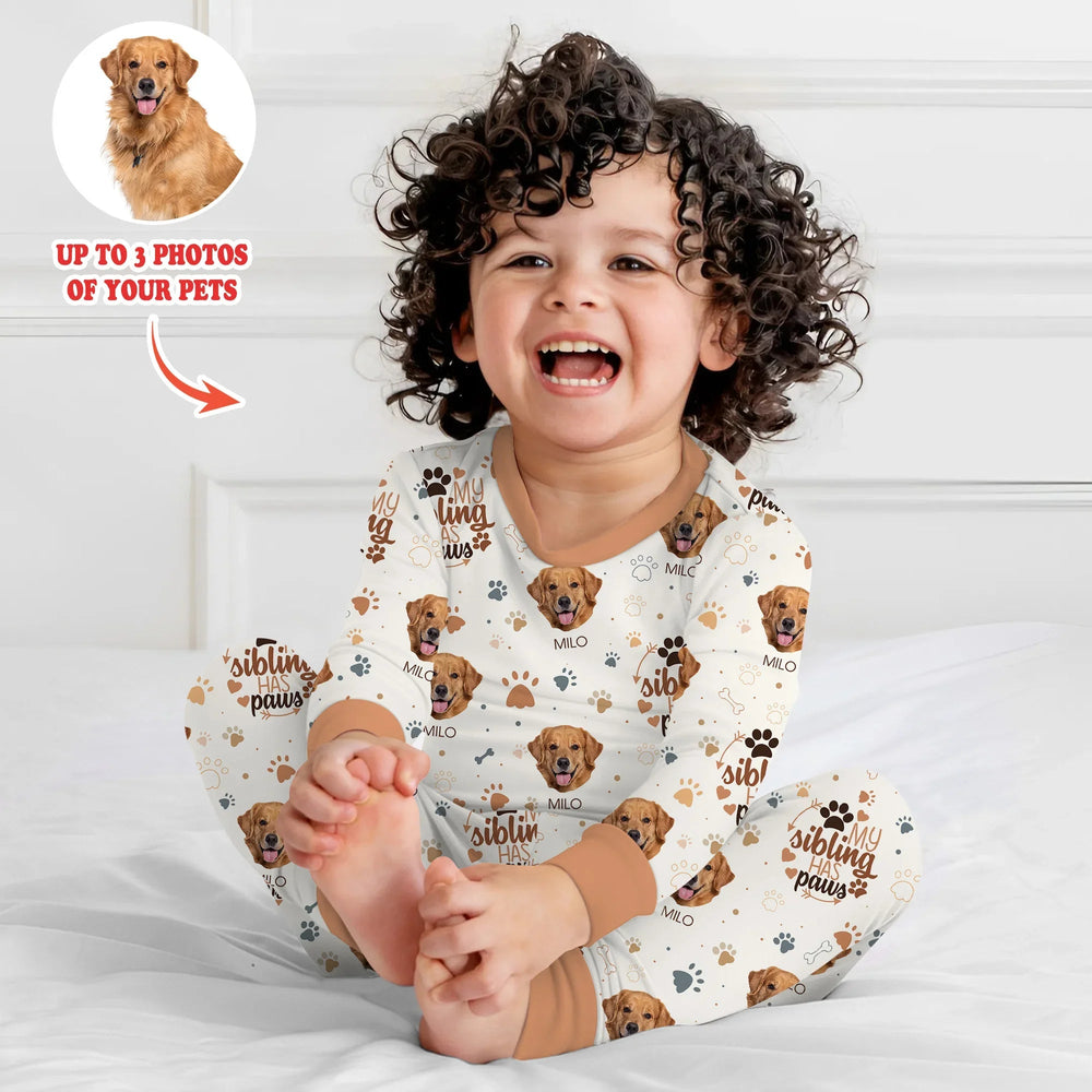 My Siblings Have Paws Upload Photo Two Piece Long Sleeve Pajama Set - Zumbamboo