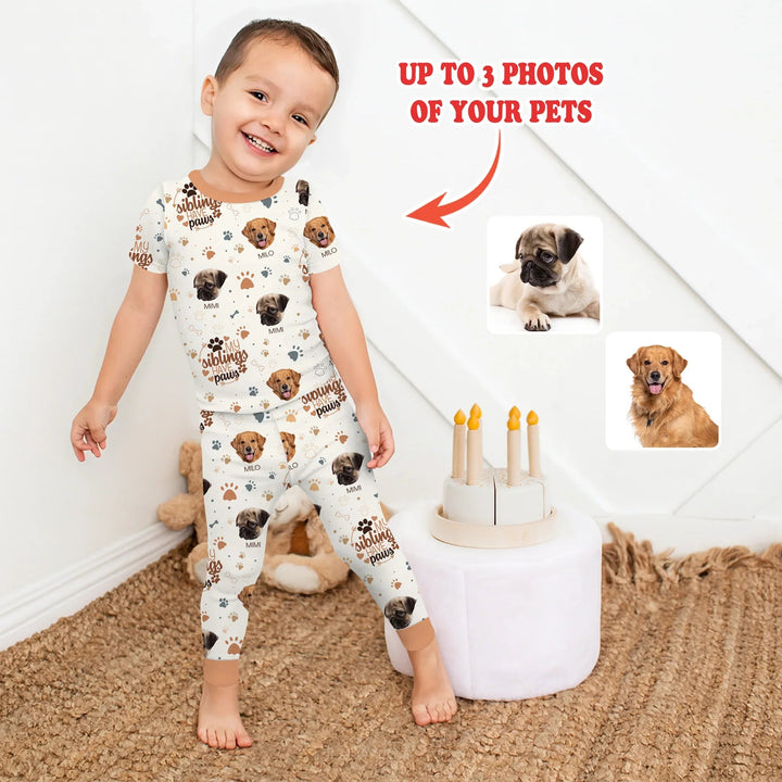 My Siblings Have Paws Upload Photo Two Piece Short Sleeve Pajama Set - Zumbamboo