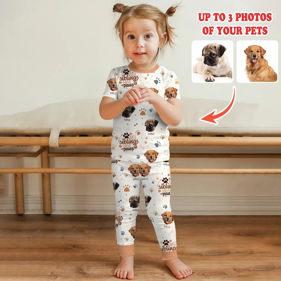 My Siblings Have Paws Upload Photo Two Piece Short Sleeve Pajama Set - Zumbamboo