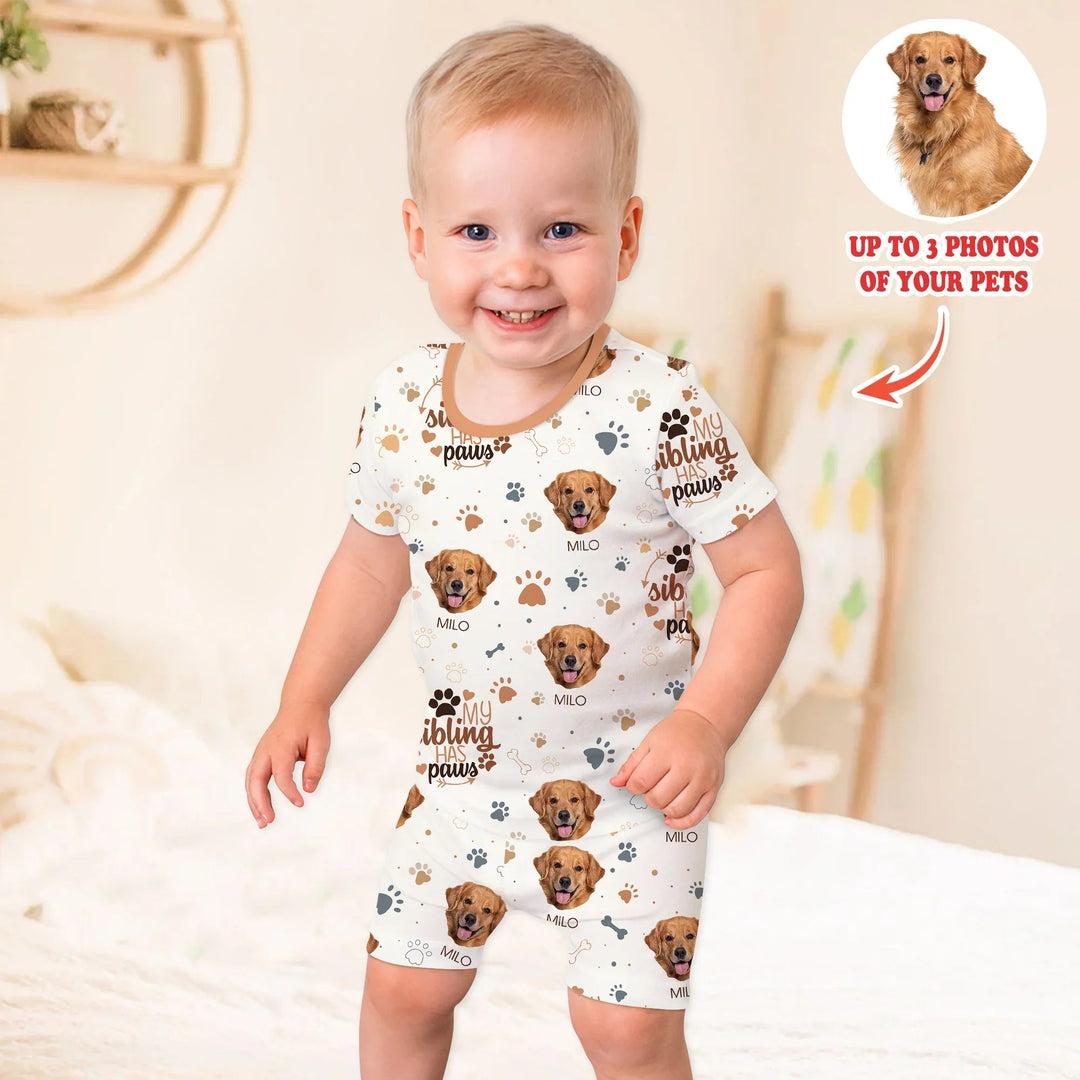 My Siblings Have Paws Upload Photo Two Piece Short Sleeve Shorts Pajama Set - Zumbamboo