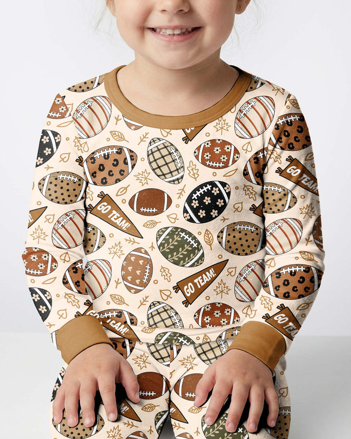 Football Fall Bamboo Two Piece Long Sleeve Pajama Set
