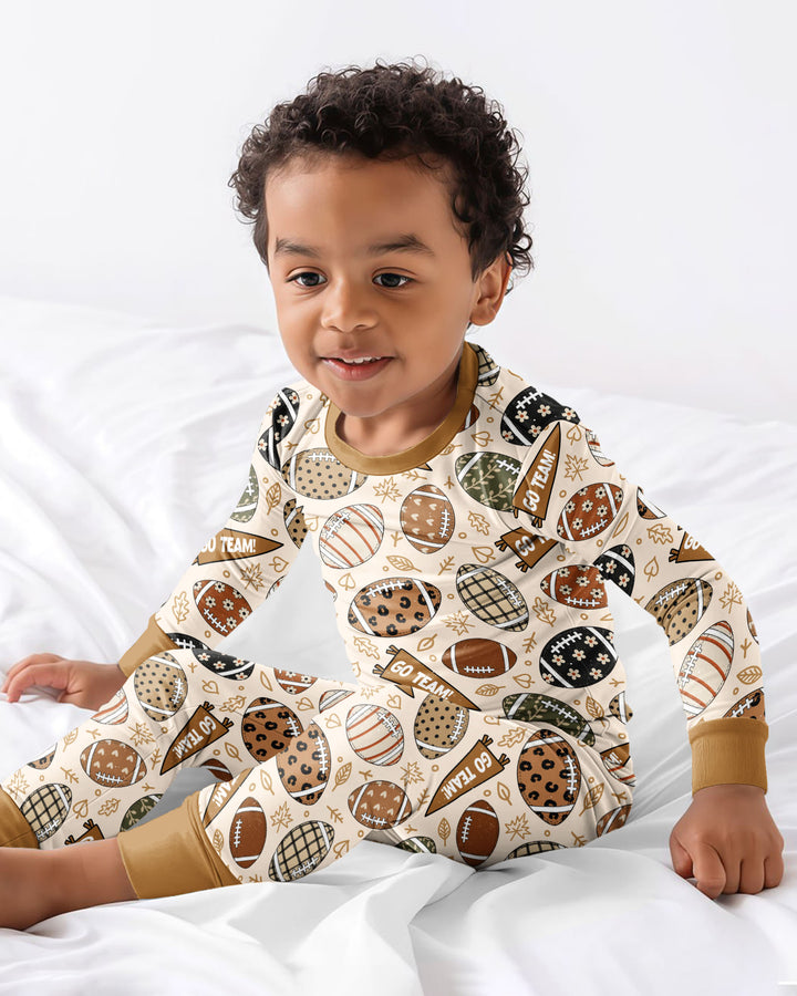 Football Fall Bamboo Two Piece Long Sleeve Pajama Set