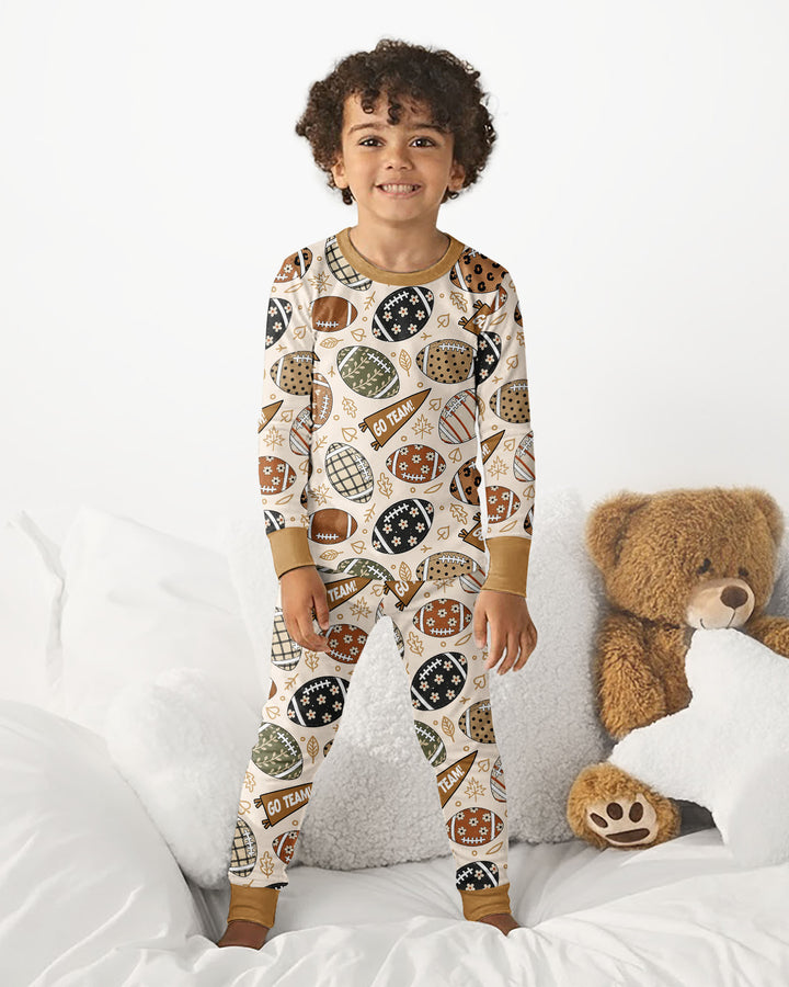 Football Fall Bamboo Two Piece Long Sleeve Pajama Set