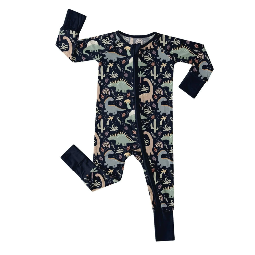 Navy Jurassic Jungle Convertible Zippered Romper , Navy Jurassic Jungle Convertible Zippered Romper - 0-3M