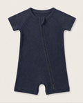 Navy Ribbed Bamboo Shorty Zippy