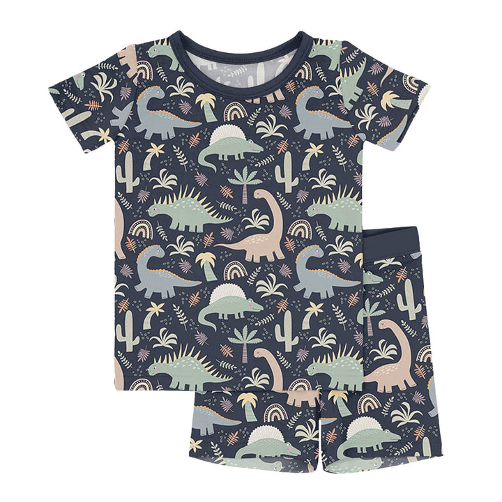 Navy Jurassic Jungle Two Piece Short Sleeve Shorts Pajama Set