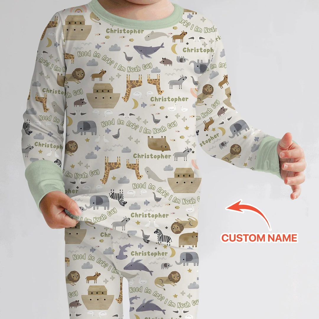 Need An Ark? I Noah Guy Custom Name Two Piece Long Sleeve Pajama Set - Zumbamboo