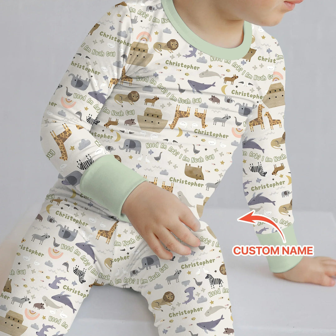 Need An Ark? I Noah Guy Custom Name Two Piece Long Sleeve Pajama Set - Zumbamboo
