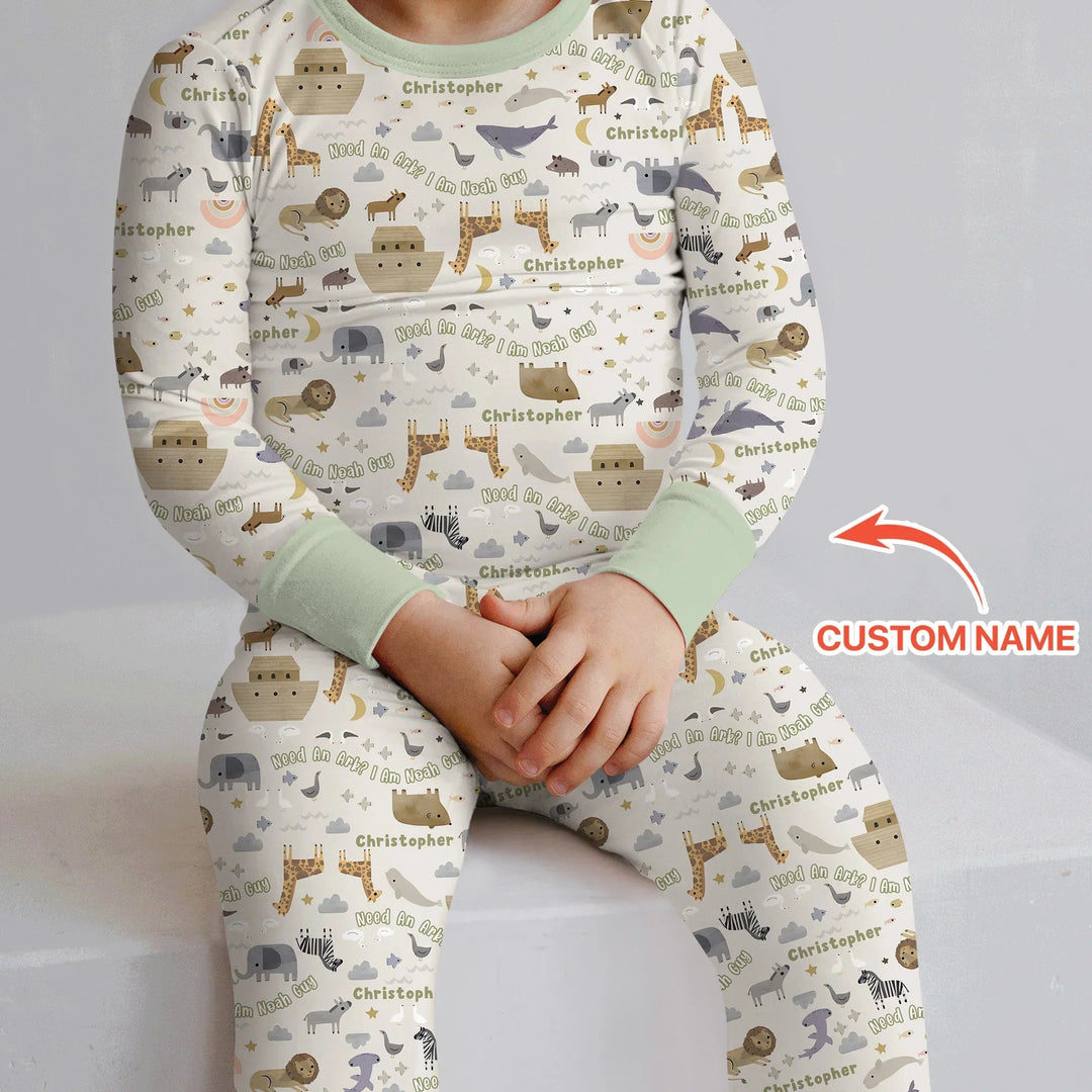 Need An Ark? I Noah Guy Custom Name Two Piece Long Sleeve Pajama Set - Zumbamboo