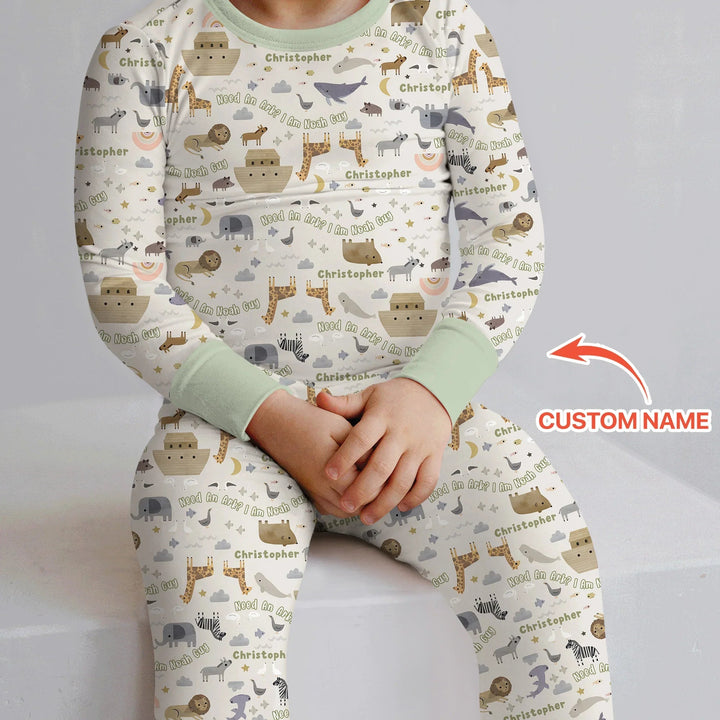 Need An Ark? I Noah Guy Custom Name Two Piece Long Sleeve Pajama Set - Zumbamboo