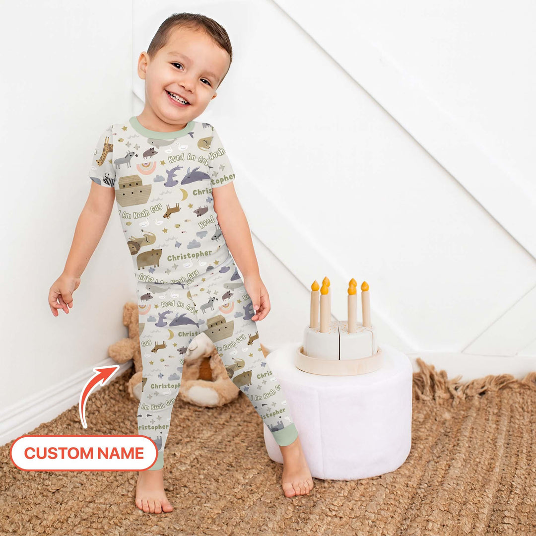 Need An Ark? I Noah Guy Custom Name Two Piece Short Sleeve Pajama Set - Zumbamboo