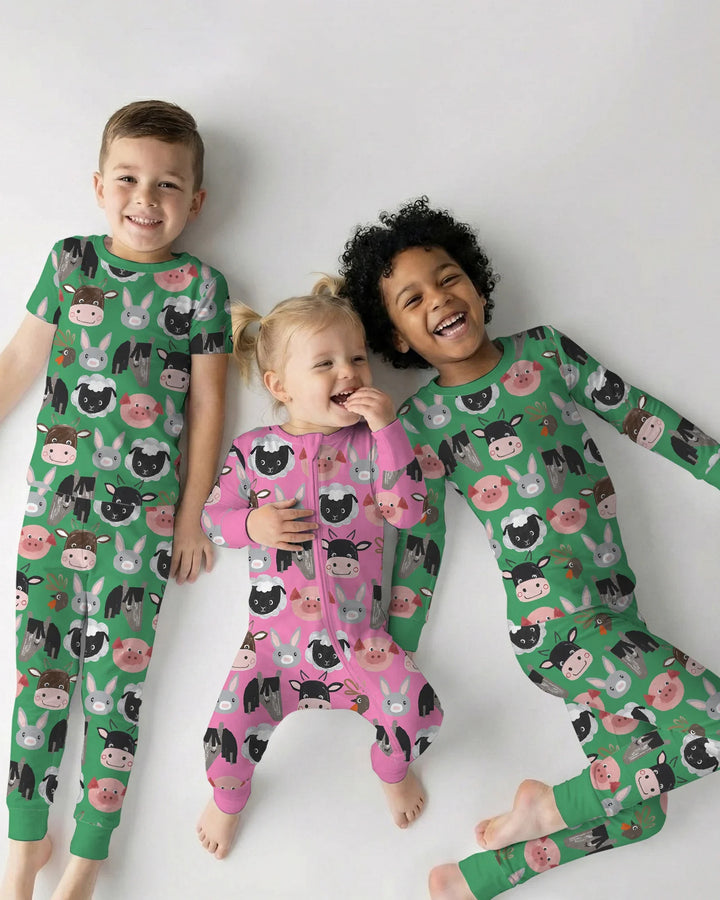 Farm Friends Family Matching Bamboo Two Piece Long Sleeve Pajama Set
