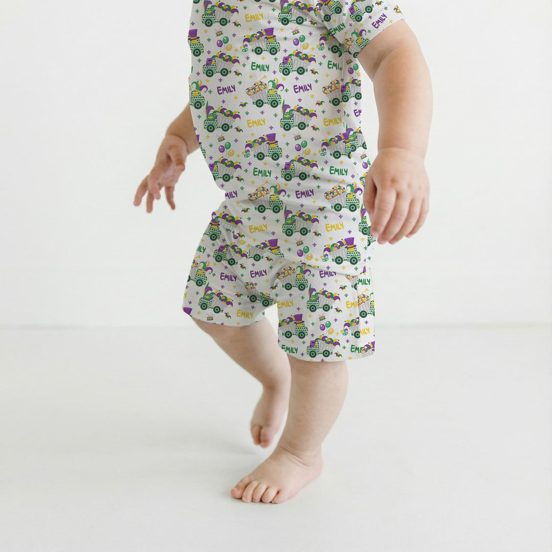 Mardi Gras Trucks Two Piece Short Sleeve Shorts Pajama Set