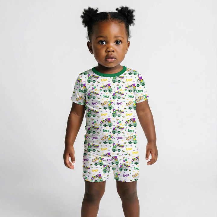 Mardi Gras Trucks Two Piece Short Sleeve Shorts Pajama Set