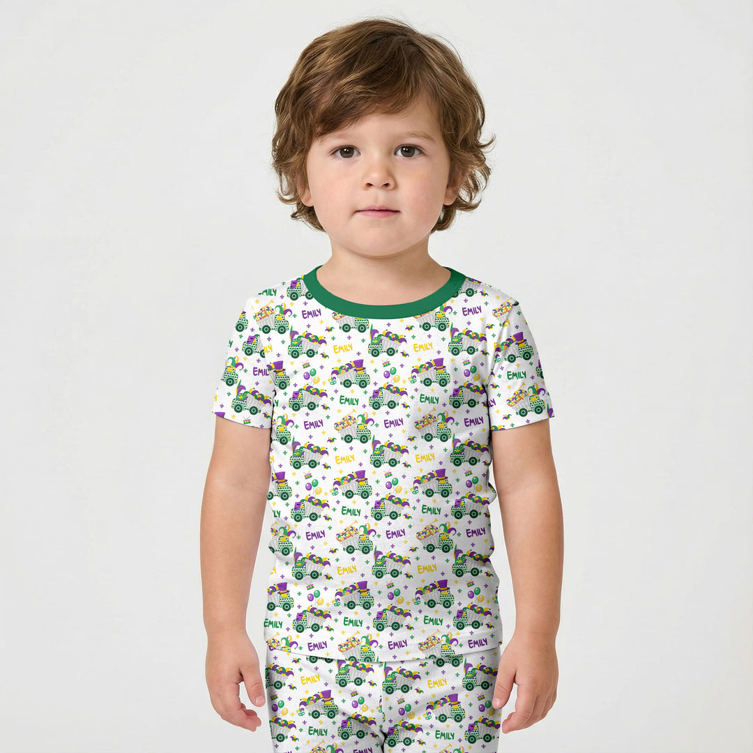 Mardi Gras Trucks Two Piece Short Sleeve Shorts Pajama Set