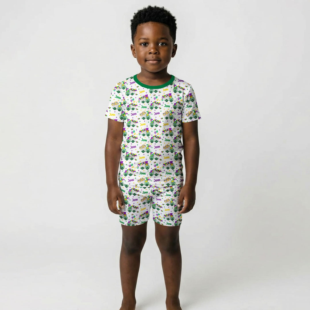 Mardi Gras Trucks Two Piece Short Sleeve Shorts Pajama Set