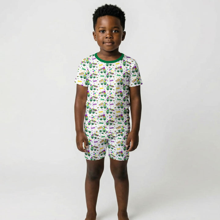Mardi Gras Trucks Two Piece Short Sleeve Shorts Pajama Set