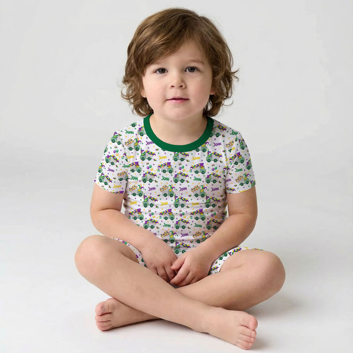 Mardi Gras Trucks Two Piece Short Sleeve Shorts Pajama Set