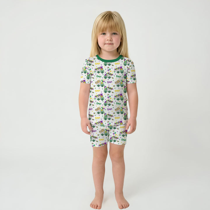 Mardi Gras Trucks Two Piece Short Sleeve Shorts Pajama Set