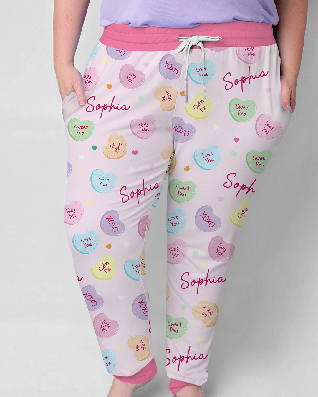Custom Name Colorful Candy Hearts Family Matching Women Pajama Set