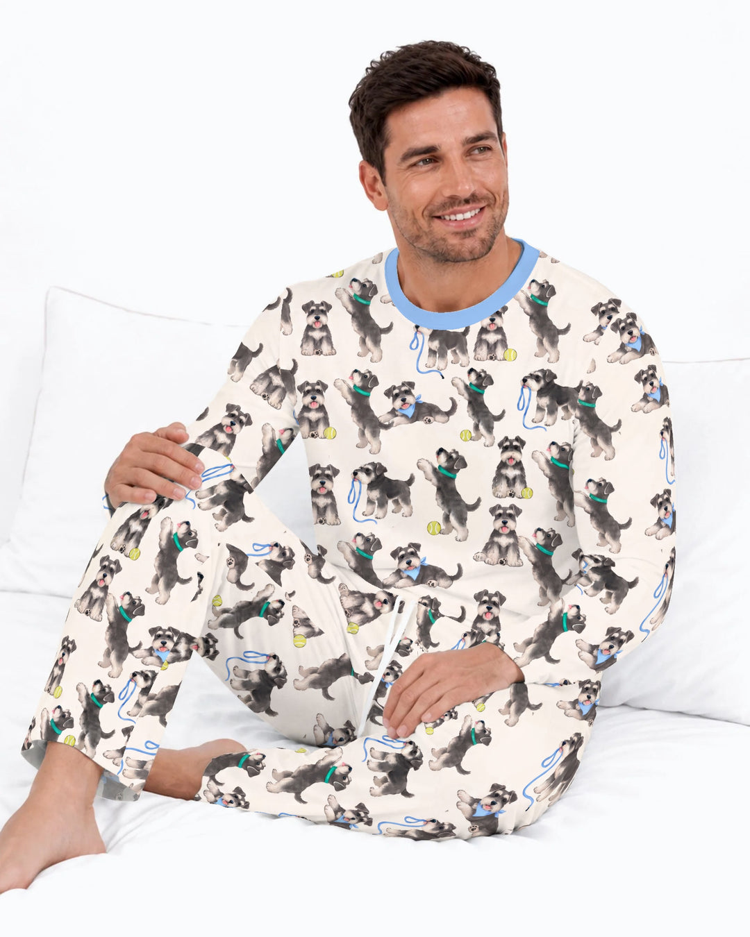 Playful Schnauzer Puppies Bamboo Men's Pajama Set