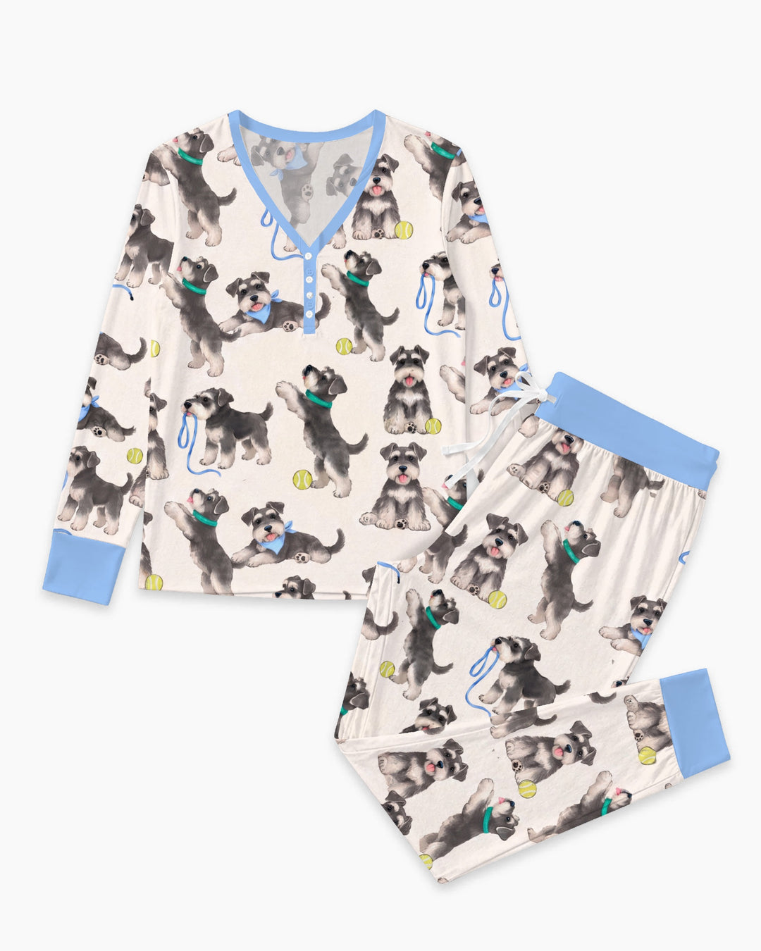 Playful Schnauzer Puppies Bamboo Women Pajama Set
