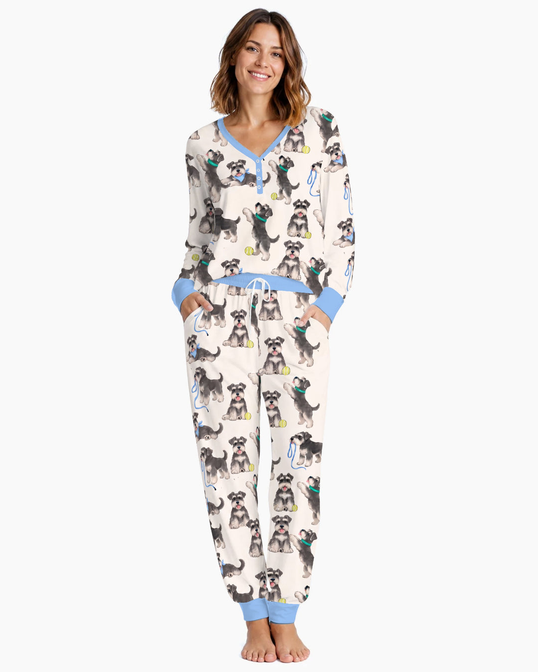 Playful Schnauzer Puppies Bamboo Women Pajama Set