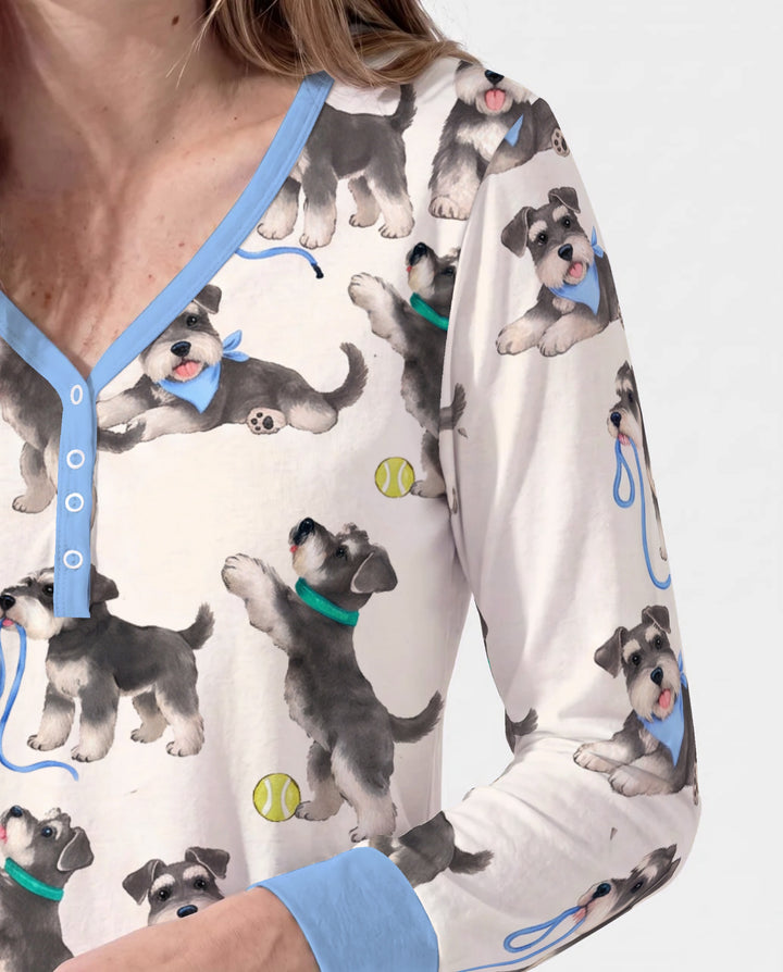 Playful Schnauzer Puppies Bamboo Women Pajama Set