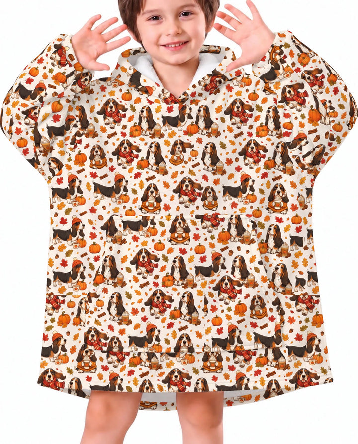 Cozy Autumn Basset Hounds Bamboo Blanket Hoodie