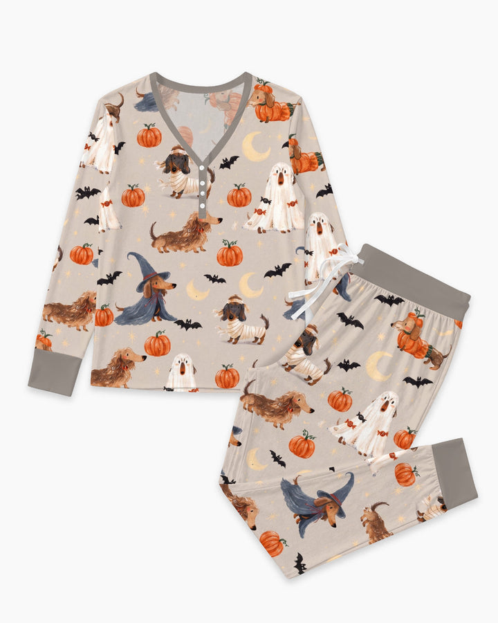 Spooky Dachshund Halloween Night Bamboo Women Pajama Set