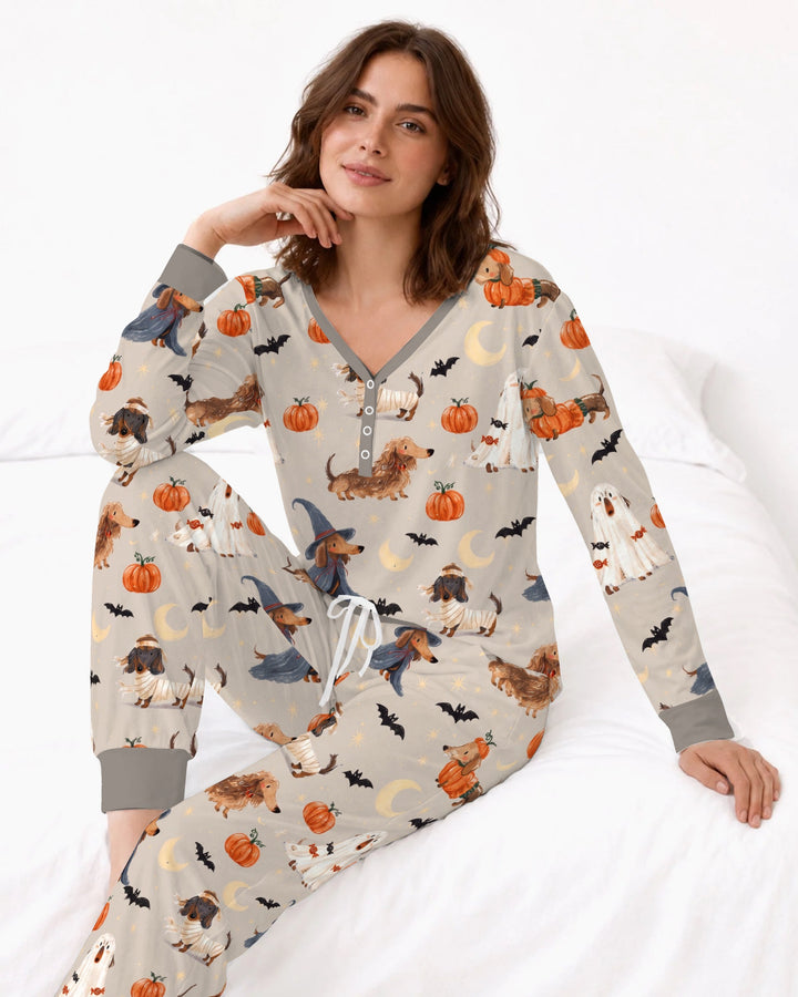 Spooky Dachshund Halloween Night Bamboo Women Pajama Set