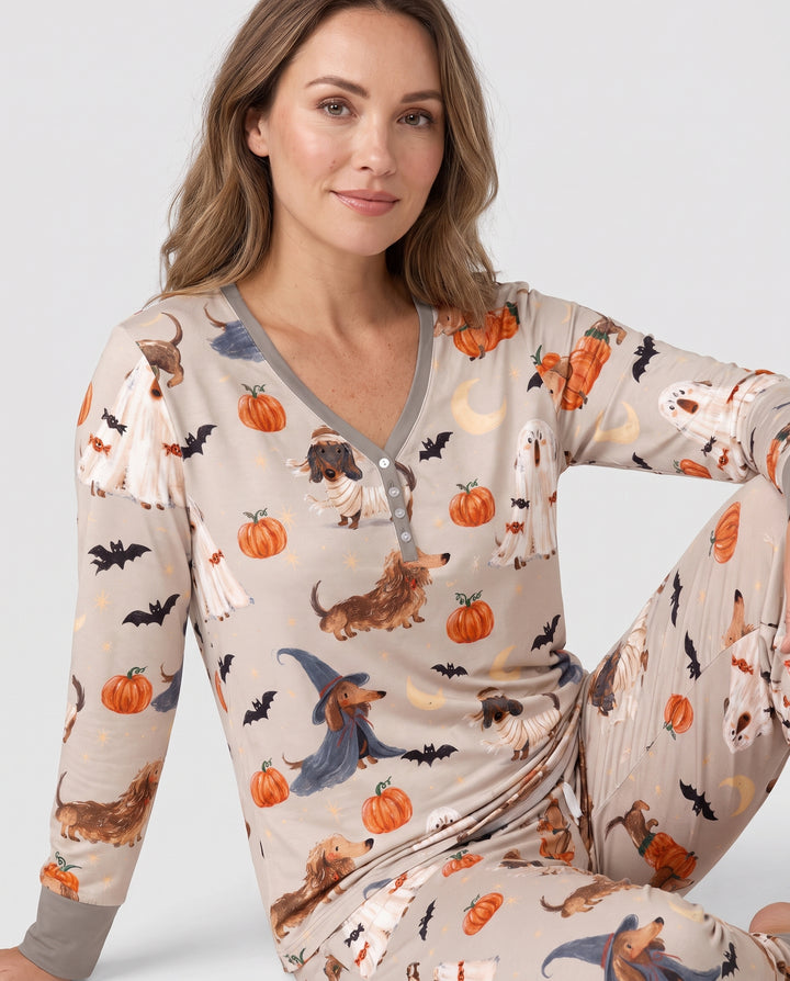 Spooky Dachshund Halloween Night Bamboo Women Pajama Set