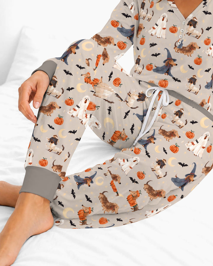 Spooky Dachshund Halloween Night Bamboo Women Pajama Set