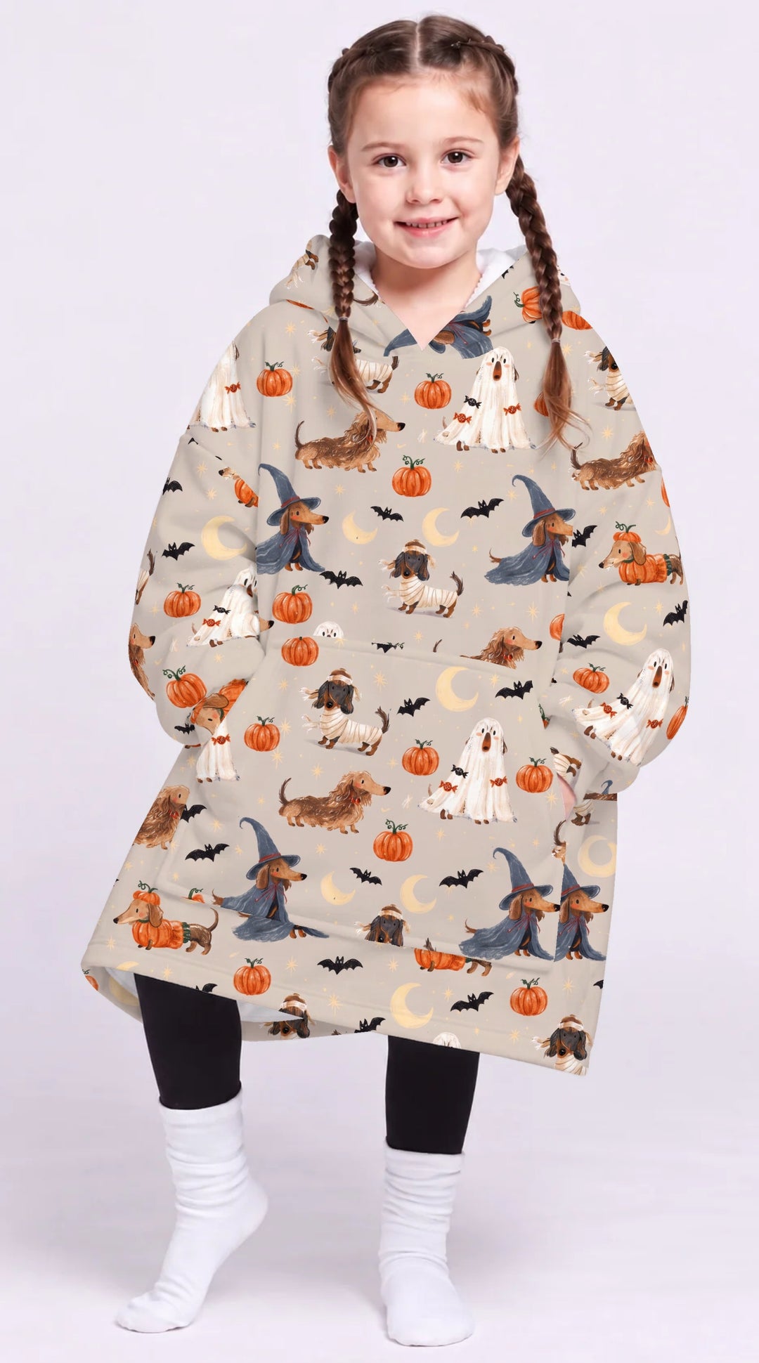 Spooky Dachshund Halloween Night Bamboo Blanket Hoodie