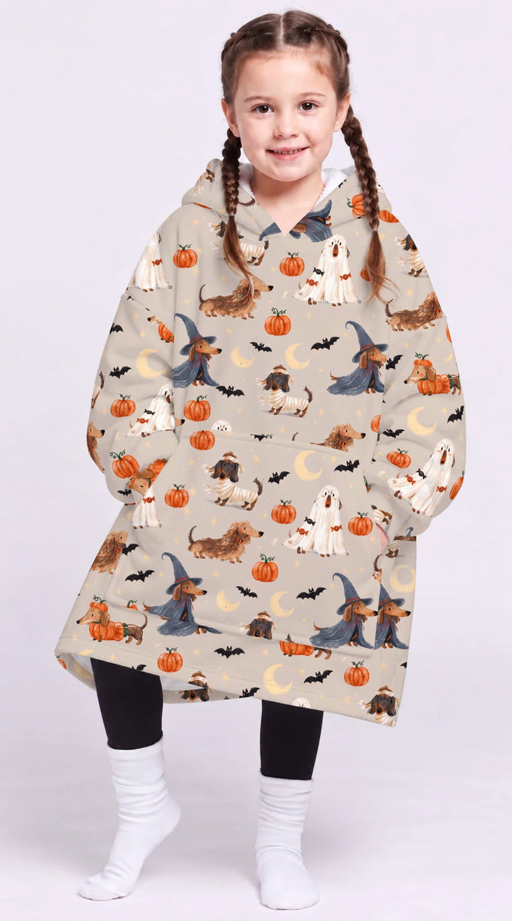 Spooky Dachshund Halloween Night Bamboo Blanket Hoodie