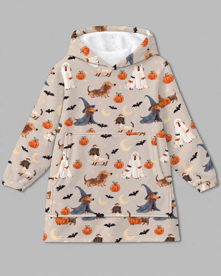 Spooky Dachshund Halloween Night Bamboo Blanket Hoodie