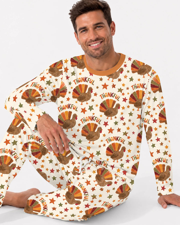 Thankful Turkey Autumn Stars Bamboo Men's Pajama Set