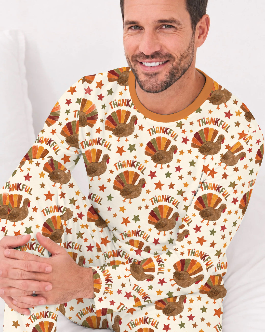 Thankful Turkey Autumn Stars Bamboo Men's Pajama Set