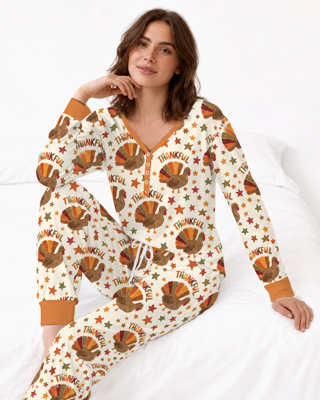 Thankful Turkey Autumn Stars Bamboo Women Pajama Set