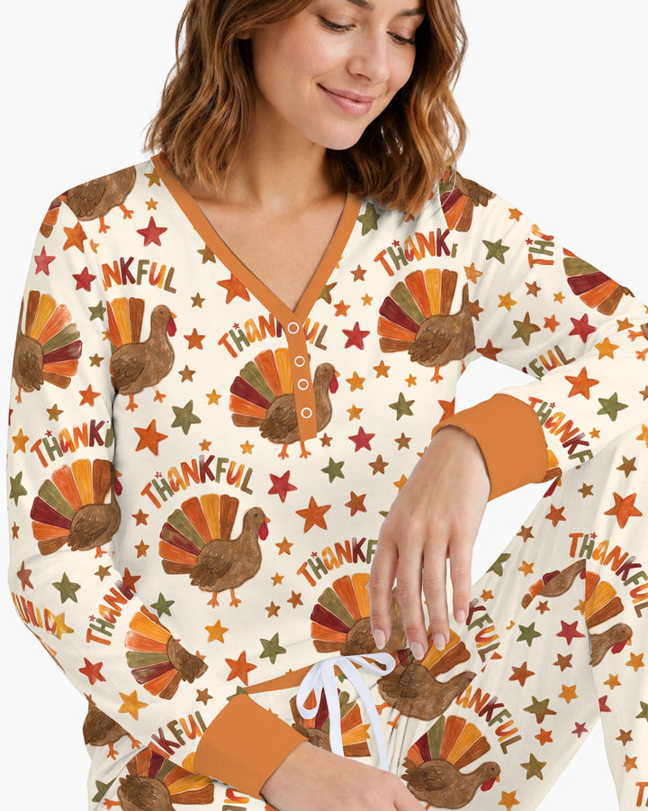 Thankful Turkey Autumn Stars Bamboo Women Pajama Set