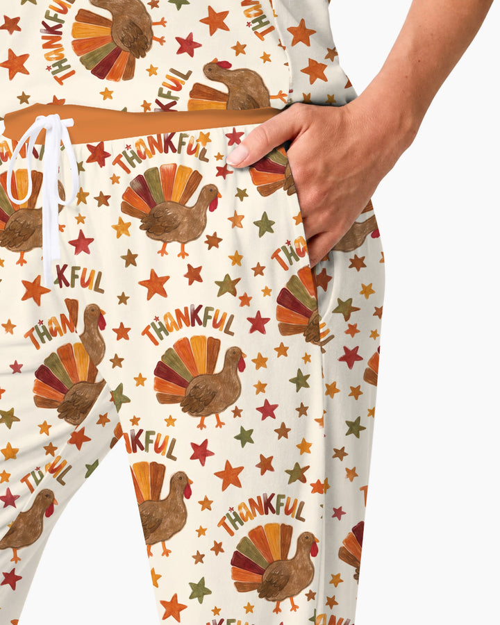 Thankful Turkey Autumn Stars Bamboo Women Pajama Set