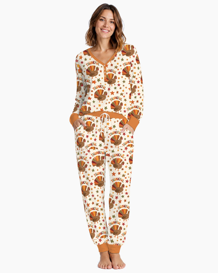 Thankful Turkey Autumn Stars Bamboo Women Pajama Set